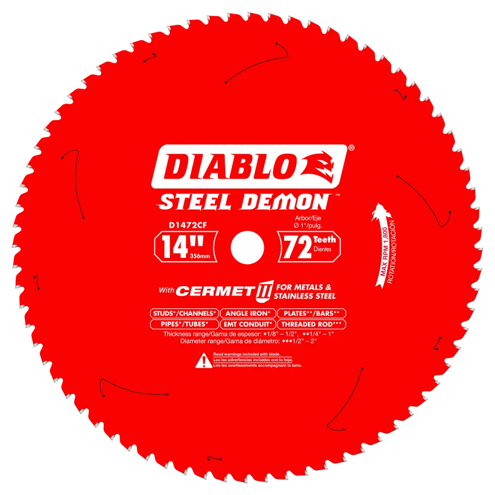 thumbnail image 2 of Diablo 14-Inch 72-Tooth Cermet Circular Saw Blade – D1472CF For Metal & Stainless Steel 2 of 5