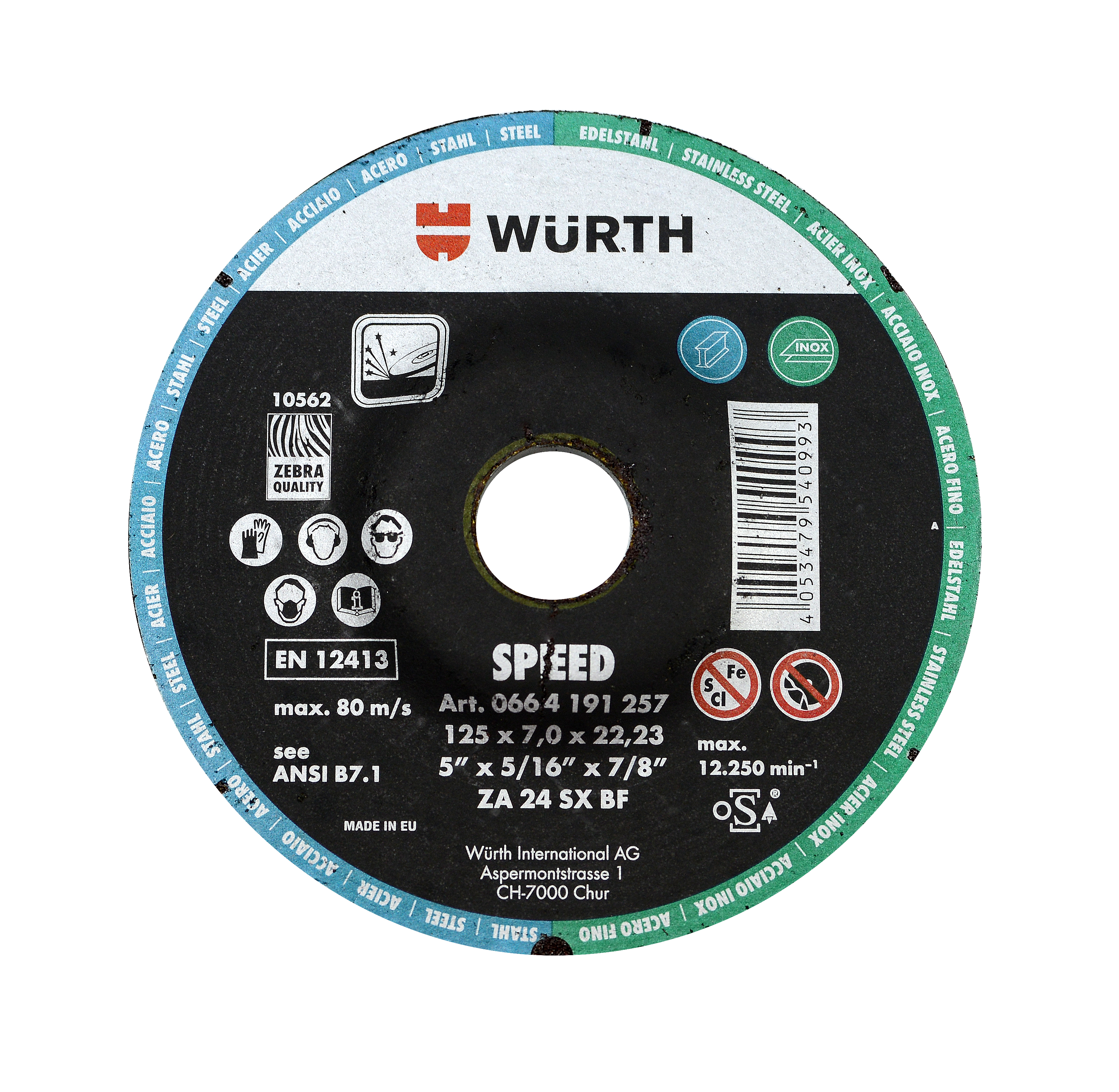 ZEBRA SPD GRND WHL STL/SS  4-1/2 X 1/4 X 7/8