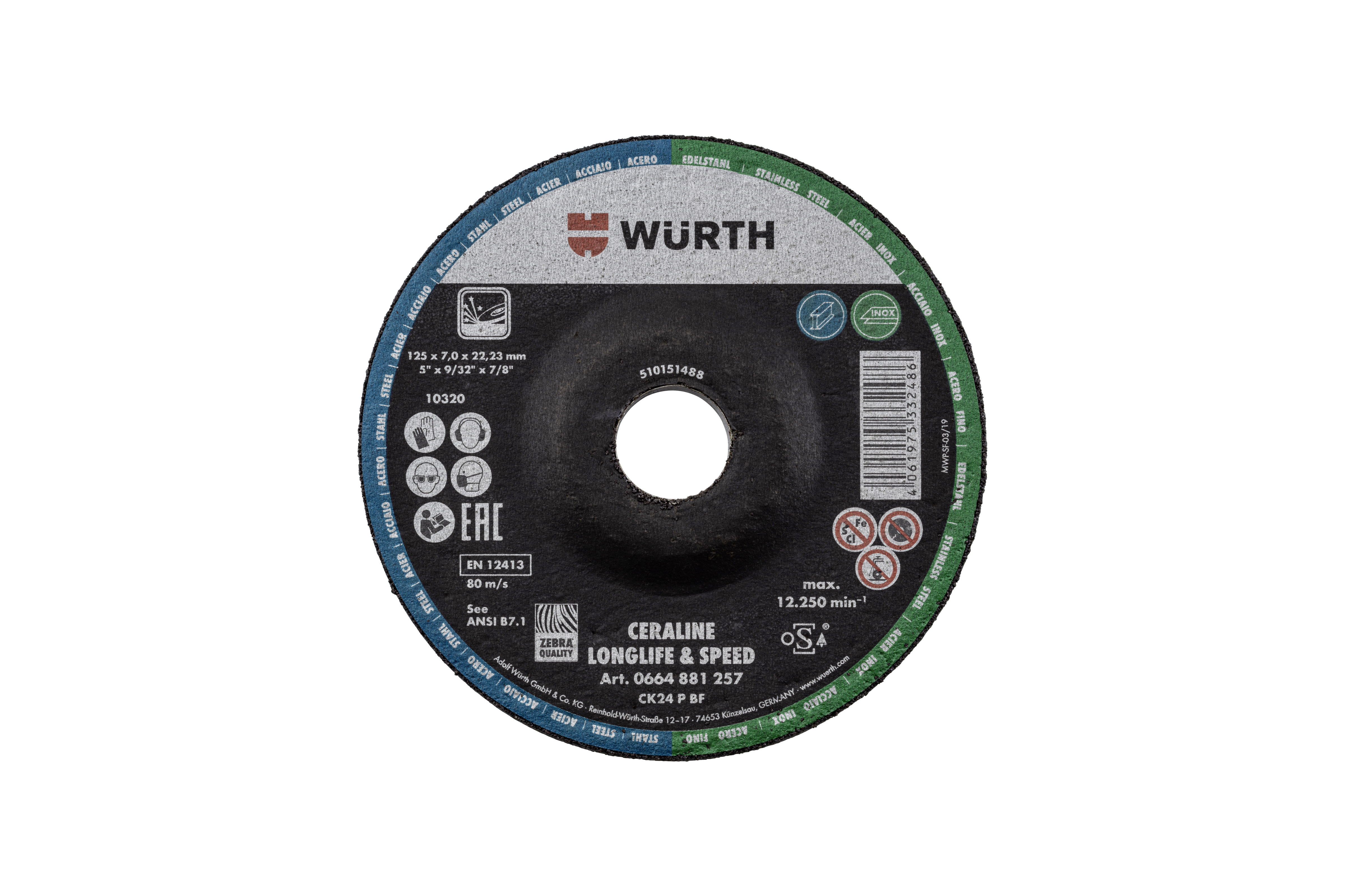 CERALINE GRND WHL STL/SS 4-1/2 X 1/4 X 7/8