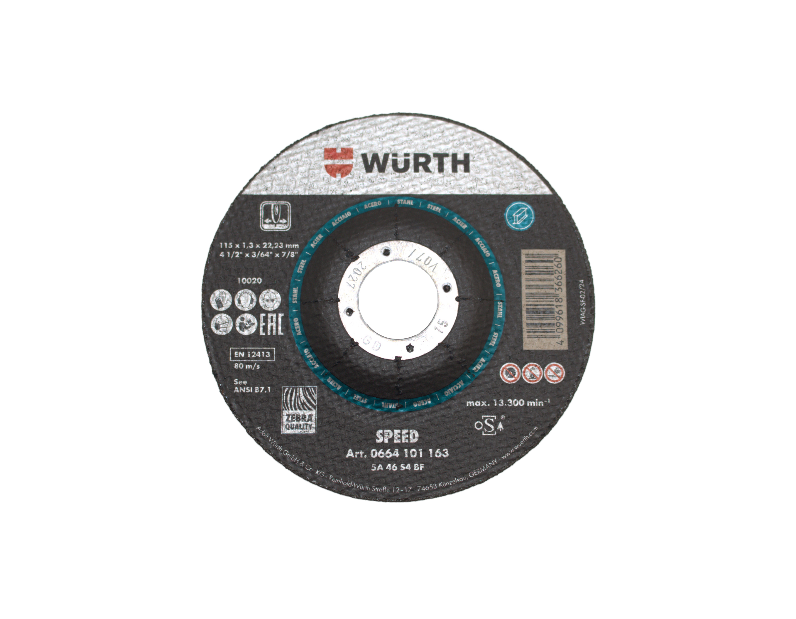 ZEBRA STEEL DEPRESSED DISC 4-1/2 X .050 X 7/8"