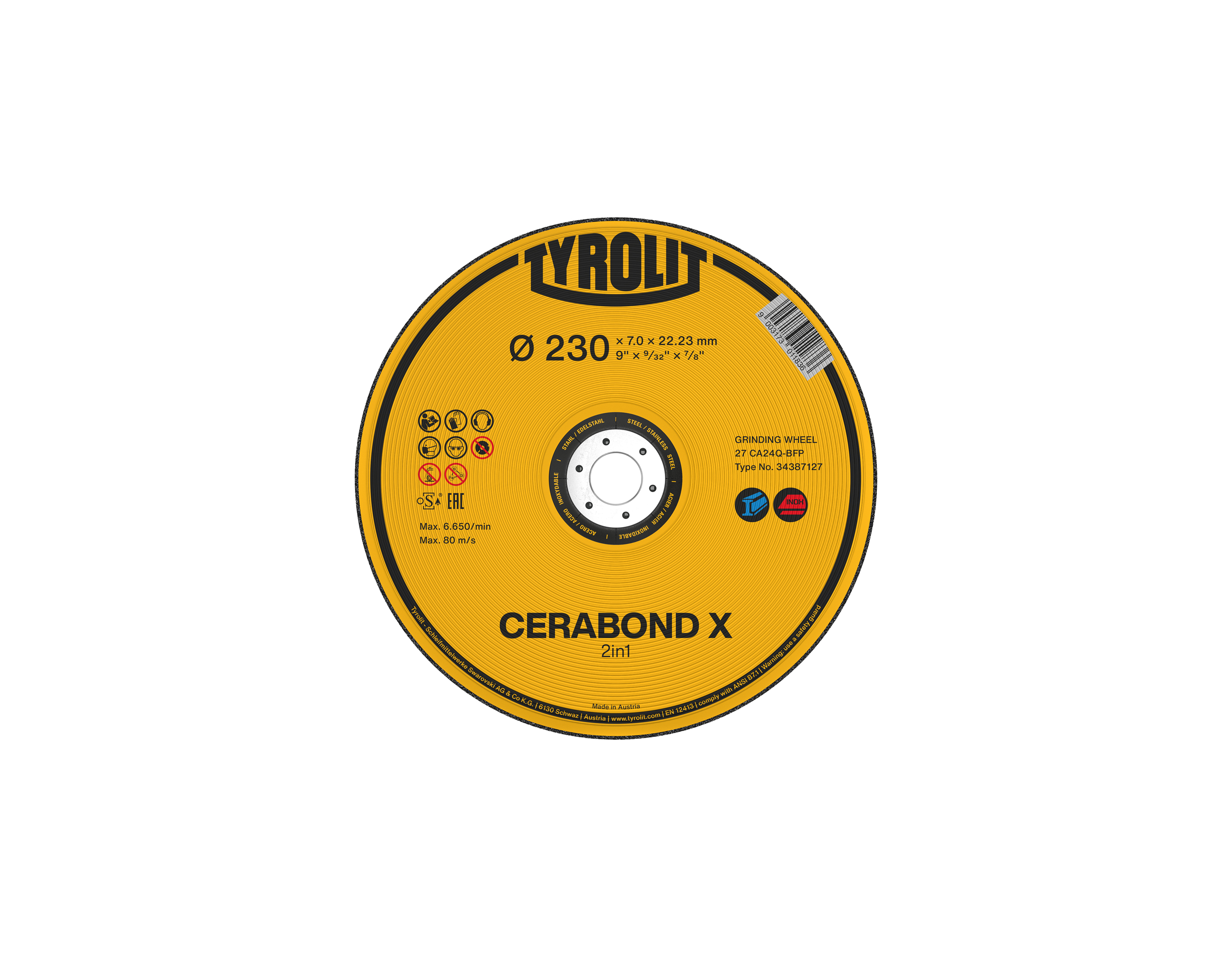CERABOND X TYPE 27 GRINDING DISC 6"X9/32"X7/8"