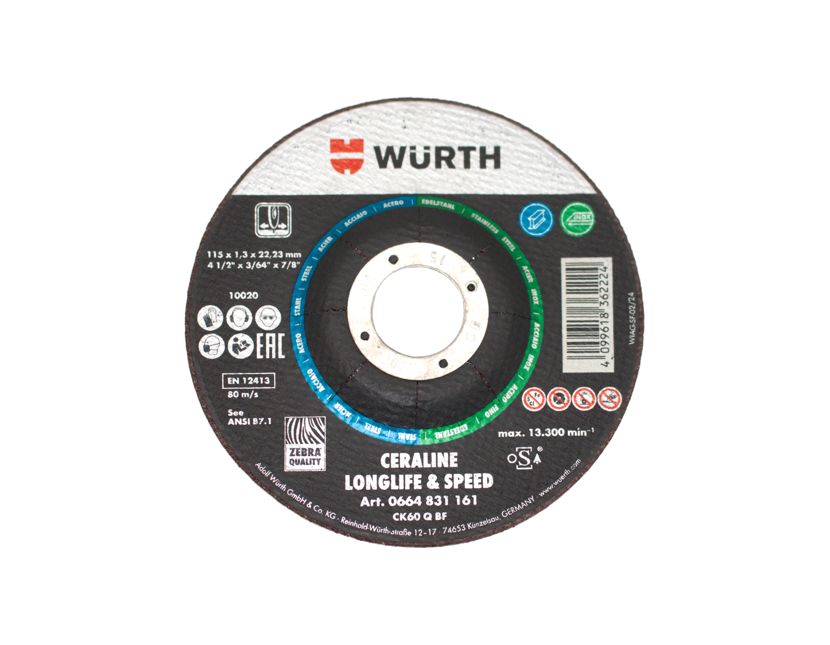 CERALINE DEPRESSED CUTTING DISC 4-1/2 X .050 X 7/8"