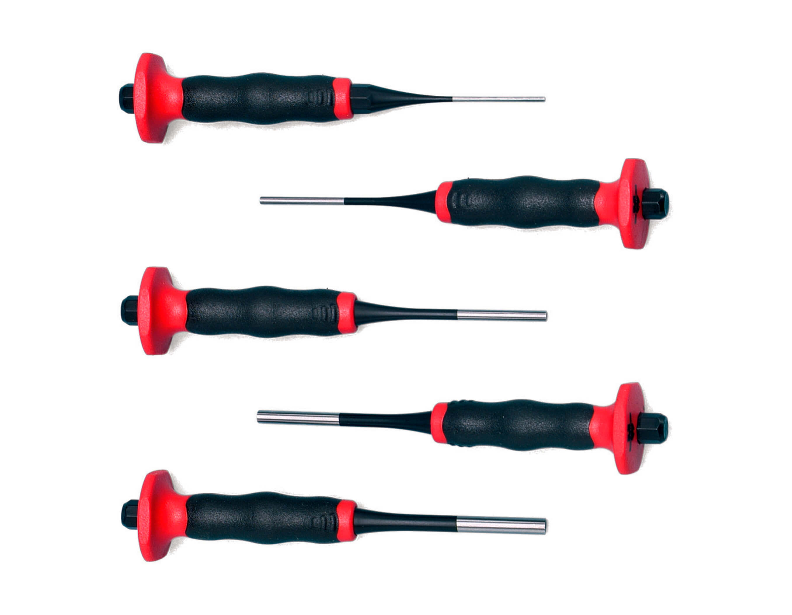 Pin punch set with 2-component handle 5 pieces