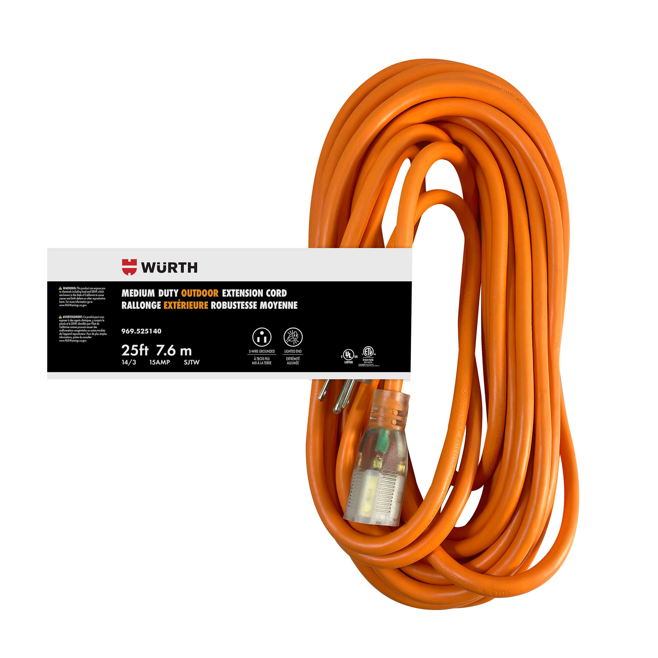 14/3 SJTW Orange and Black Extension Cords Lighted Ends 25' 969.525140