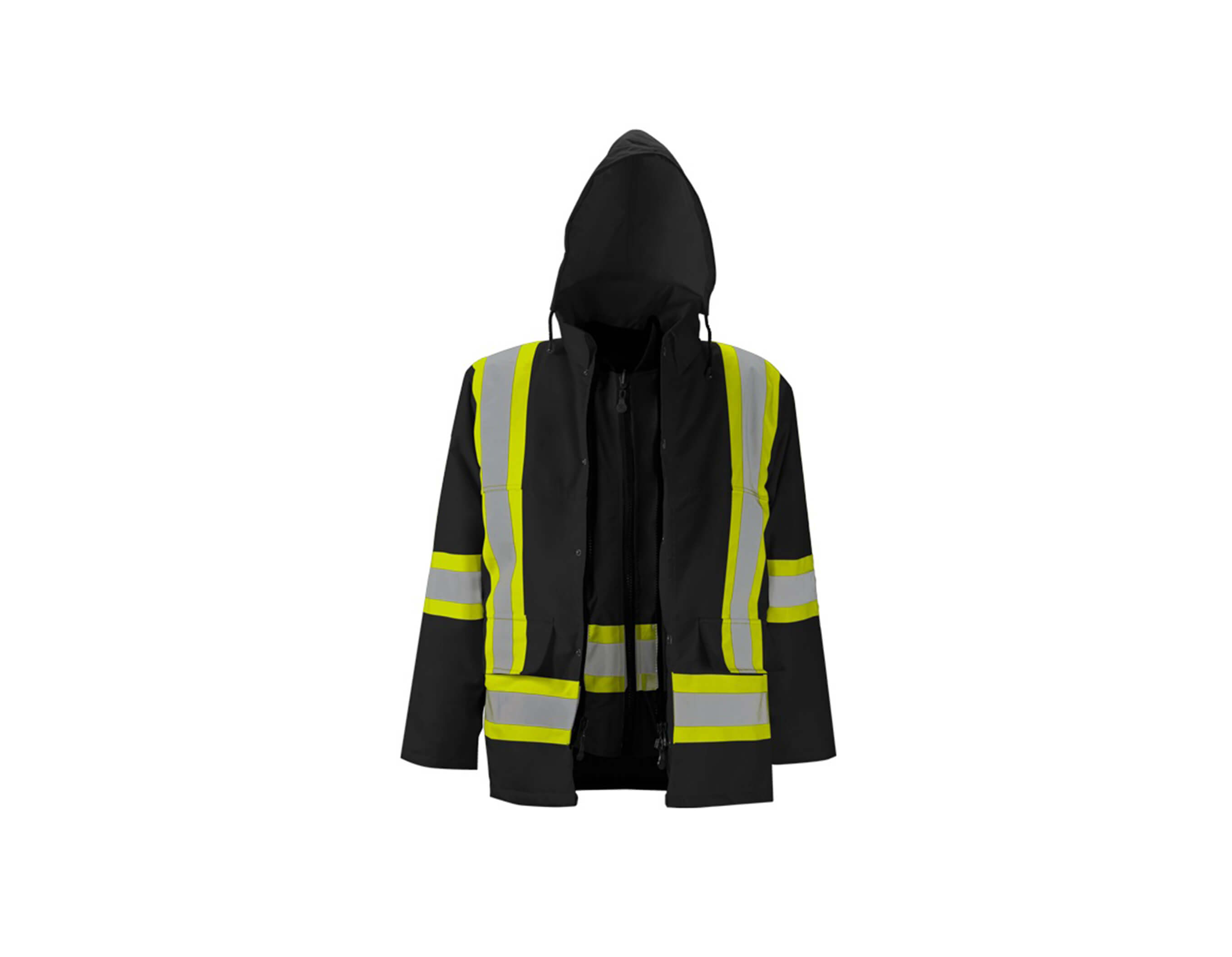 HI-VIS 6-IN-1 LINED SAFETY JACKET BLK 2XL