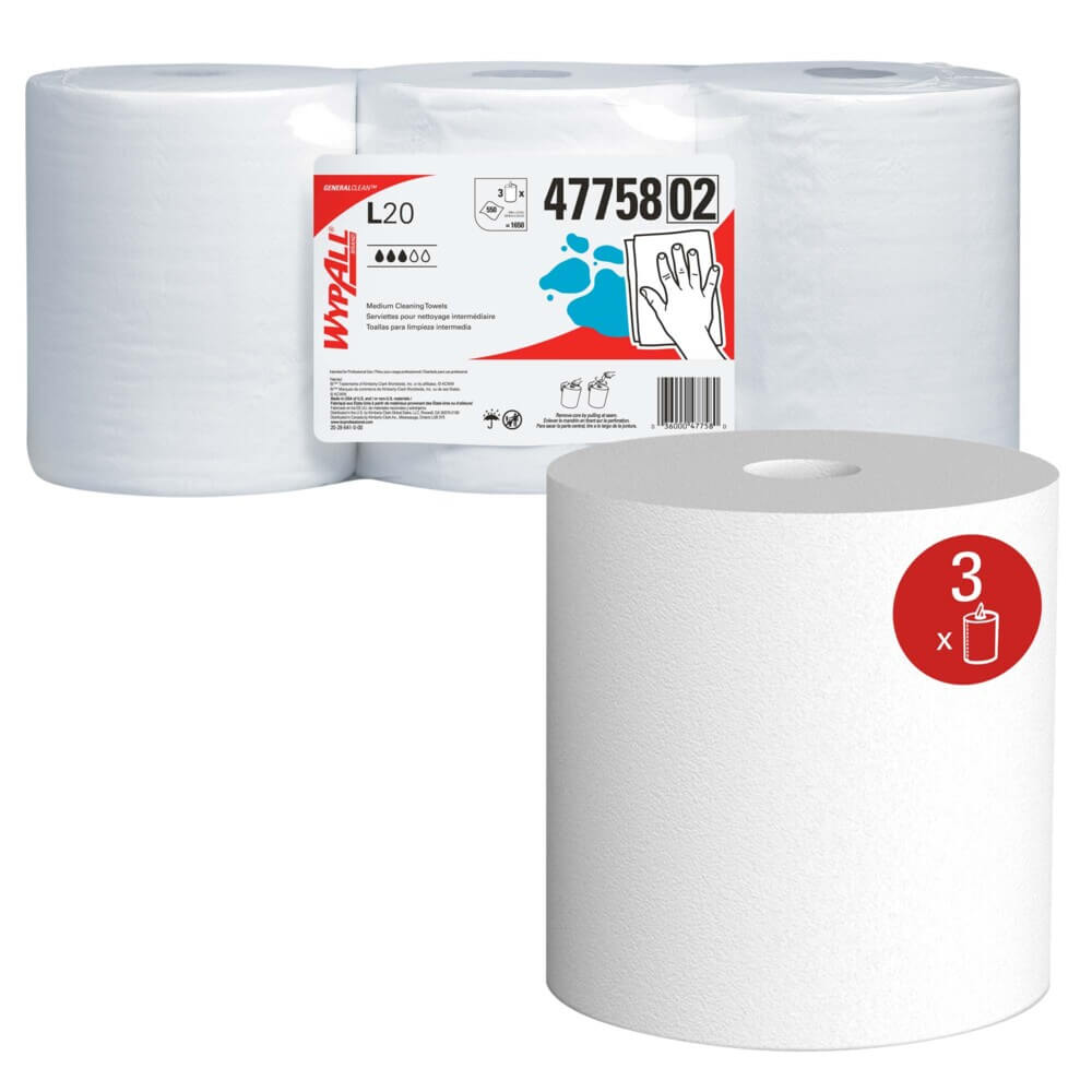 WypAll General Clean L20 Cloths White-3 rolls/case