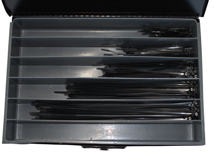 ASST MET. TNGE CABLE TIE BLK W.DRW-500PCS