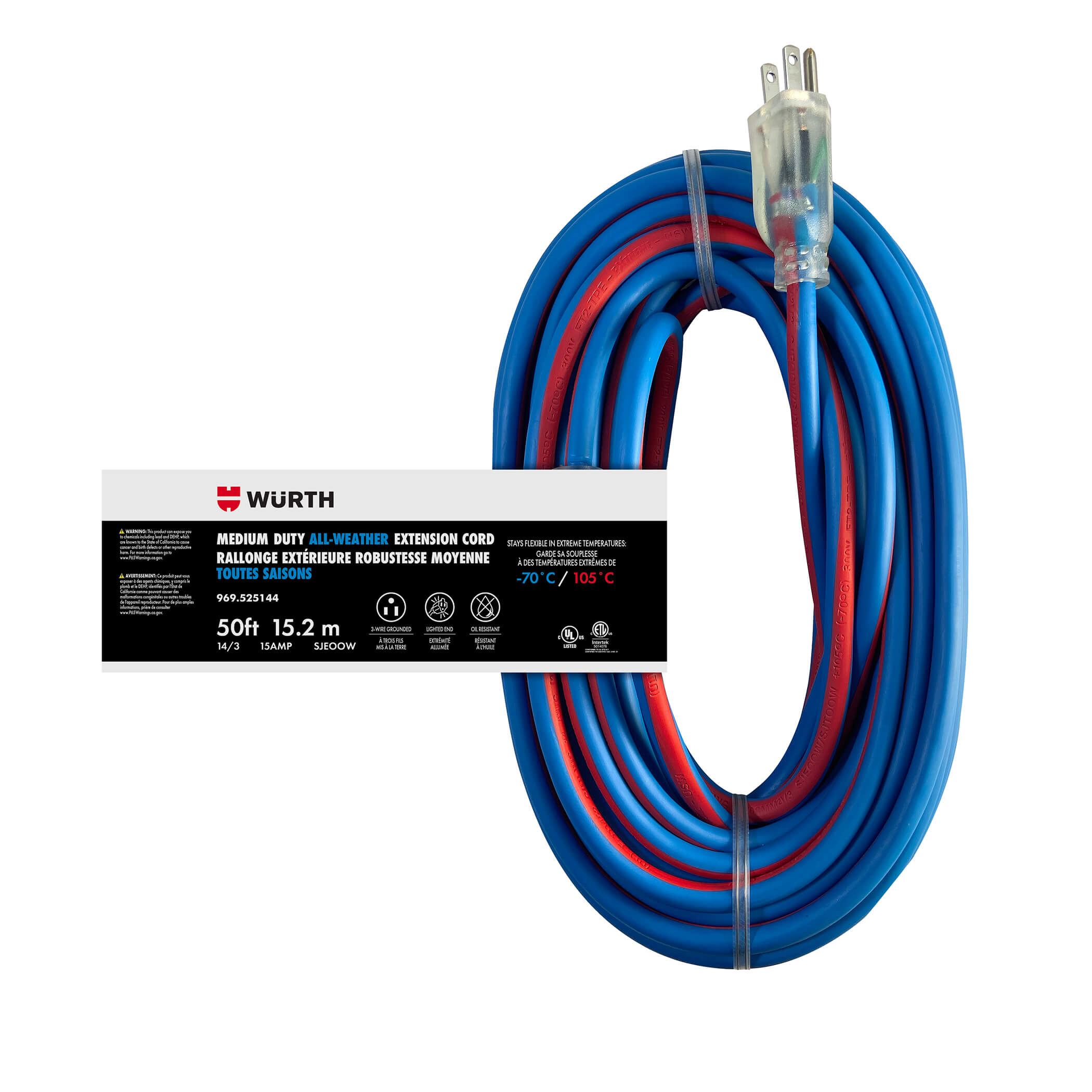 14/3 Extreme Cold Weather Extension Cords Lighted Plug 50'