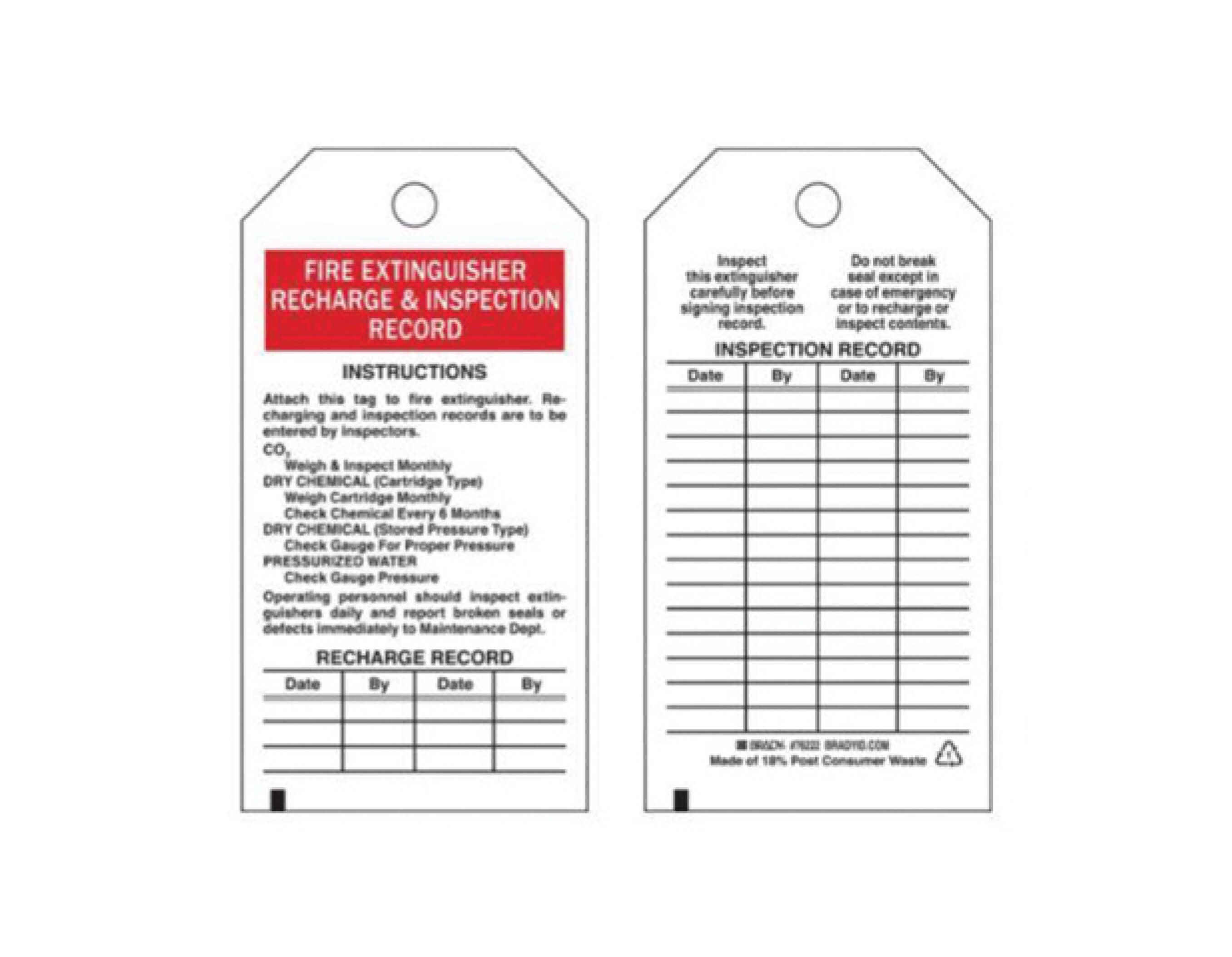 FIRE EXTINGUISHER INSPECTION RECORD TAGS 25/PACK